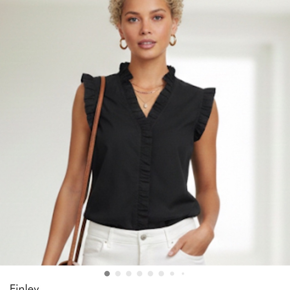 FINLEY Byrdee Sleeveless Silky Poplin Black Ruffled Top Black Size Large